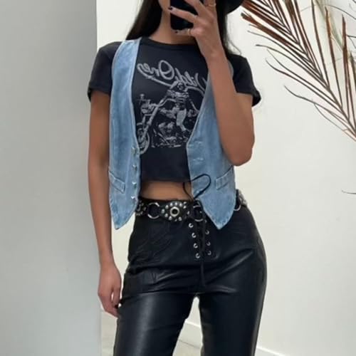 Women Denim Vests Casual Summer Button Front Sleeveless Tank Tops Aesthetic Clothes for Streetwear4