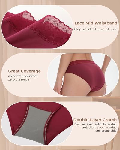 BAMBOO COOL Womens Underwear Bikini Underpants Lace Hipster Panties Soft Stretch Moisture Wicking Panties for Women, 6-Pack4