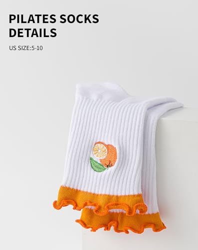 Image of Yawlsow Cute Pilates Grip Socks for Women Ruffle Frilly Yoga Socks Non Slip Cotton Crew Grippy Sock for Barre Workout