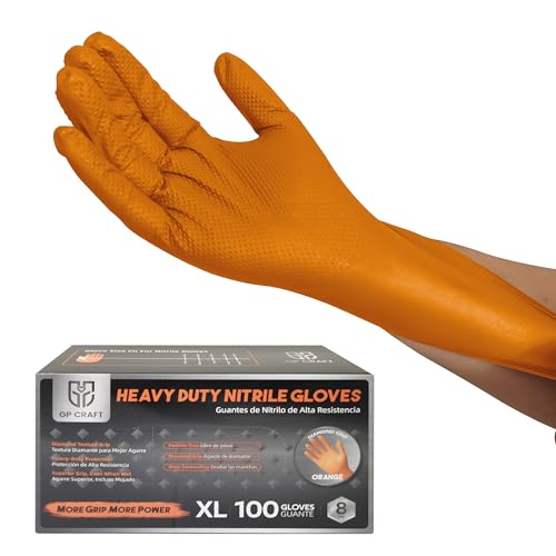 GP CRAFT GP68 Orange Nitrile Gloves 8mil | Heavy Duty Industrial | Powder-Free Latex-Free | Tear (M)