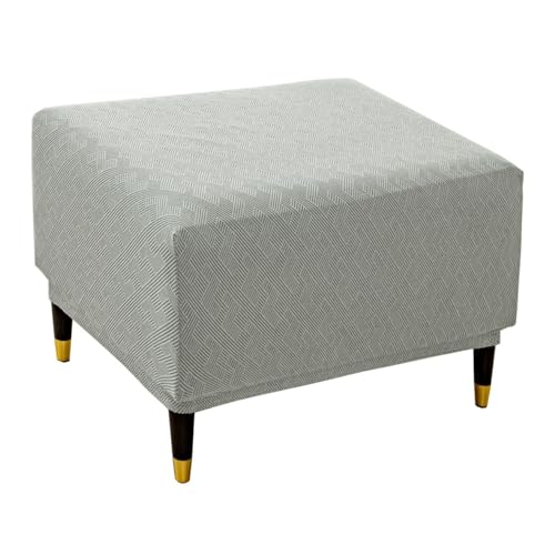 Square Jacquard Ottoman Covers Ottoman Slipcovers Folding Storage Stool Protector Elastic Bottom Stretch Jacquard Fabric (Large,Light Gray)