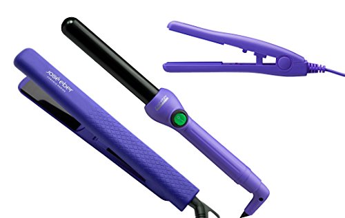 Jose Eber Gift Set, 1.25" Inch Solid Ceramic Purple Flat Straightener Iron, 25mm Purple Hair Curling Iron, 0.5" Purple Travel Flat Iron Petite, New in Retail Box (Purple)