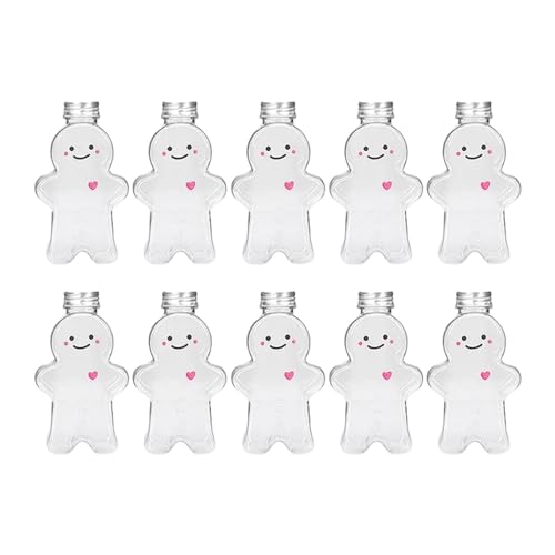 Bothyi 10x Empty Juice Bottles Cartoon Gingerbread Man Practical Water Bottles Special Bottle Candy Jar 500ml Beverage Container for Milkshake, Clear