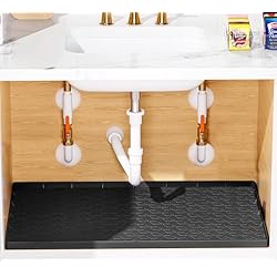 Fregadero Gotea Por Abajo Puricon Alfombrilla Debajo del Fregadero Impermeable, Protector de Alfombrilla de Goma Flexible, Bandeja de Goteo Bajo Fregadero para Gabinete de Baño 36´´ -Negro