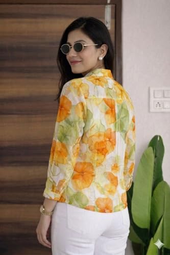 Image of Women's Korean Style 3 /4 Sleeve Oversized Button Down|| Workwear Top Shirt for Office & Casual Wear Women Shirt || Shirt for Woman || Top for Women (L-98-101)