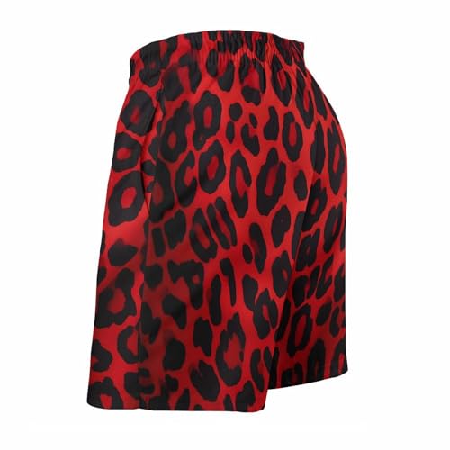 Red Leopard Pattern Swim Trunks Quick Dry Summer Beach Swimming Trunks Men's Casual Shorts4