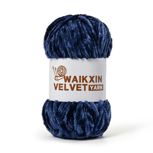 Image of Chunky Chenille Yarn for Crocheting, Baby Yarn for Crocheting Soft, Plush Velvet Yarns, 100g (87.4 yds) Fluffy Yarn for Crochet Amigurumi (Navy Blue)