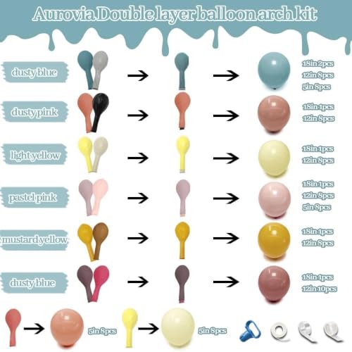 Image of Pink Blue Yellow Balloon Garland Double Stuffed Dusty Blue Pink Balloons