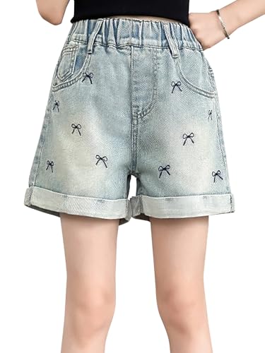 Short en jean enfant de 5 à 14 ans avec taille haute élastique Happy Cherry