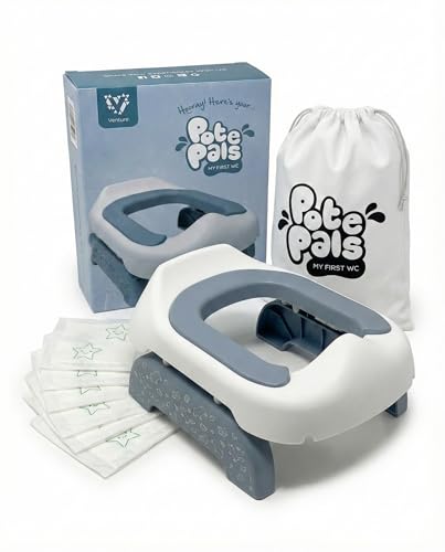 Pote Pals Travel Potty Part of The Award-Winning Pote Pals Range Soft PU Cushioned Portable Toddler Toilet seat - Includes 5 Disposable Liners (Grey Woodland)
