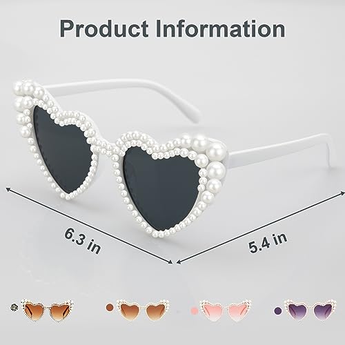 Tanganan Heart Sunglasses Love Heart Pearl Sunglasses for Women White Rhinestone Glasses Bachelorette Party Bride Sunglasses3