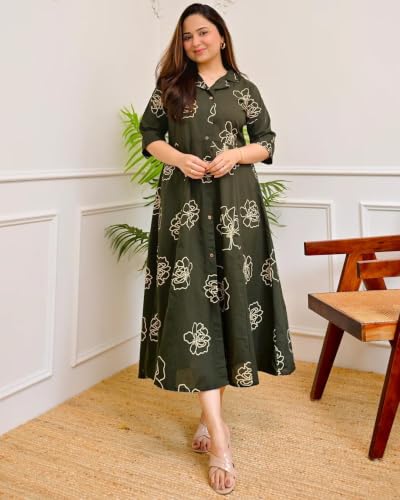 Image of Womens Printed Rayon Anarkali Shirt Collor Kurta for Girls Regular Fit Casual Wear Gown