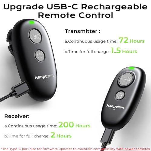 Image of Hanpusen Rechargeable Camera Remote Shutter Release for Nikon | Wireless & Wired Remote Control for Nikon P1100, Z6 III, Z8, Z9, Z7 II, Z5, D780, D6, Z6, D810A, Df, Z6 II, Z7, P950, P1000