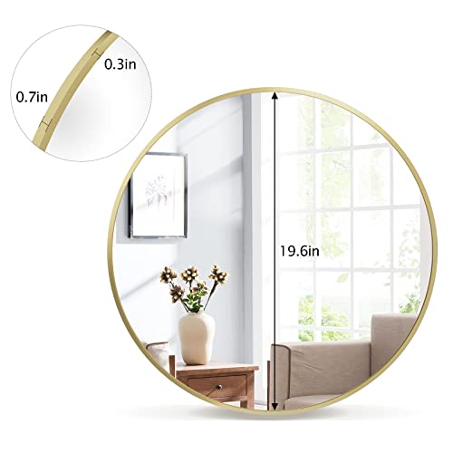 Image of VooBang Round Mirror 19.6 inch Gold Wall Mounted Circle Mirrors Vanity Mirror with Aluminum Alloy Frame Modern Decoration for Bathroom, Living Room, Vanity, Bedroom, Entryway