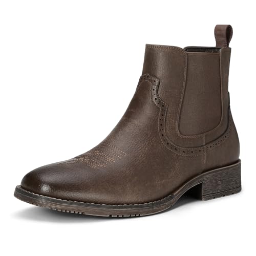 Best Cowboy Boots to Wear with a Suit: Style Guide 10 TruVeld Men's Western Chelsea Cowboy Boots - Square Toe with Polished Gradient Toe, Brogue Detailing, True to Size, Slip On Ankle Boots for Dressy Casual Daily Wear Botas Vaqueras Para Hombre