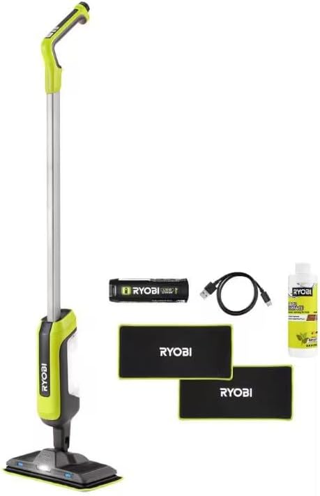 RYOBI USB Lithium Cordless Agitating Spray Mop Kit with 2.0 Ah Battery, Charging Cable, (2) Microfiber Cloth Pads, and Formula