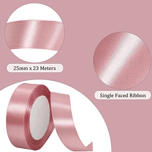 Rose Gold Ribbon 25mm, 23 Meters Solid Color Satin Gift Ribbon for Crafting Gift Wrapping, Balloons, Hair Bows Making, Sewing - Image 2