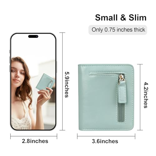 Image of Itslife Women's Rfid Blocking Small Compact Bifold Leather Pocket Wallet Ladies Mini Purse with id Window (Waxed Light Green)