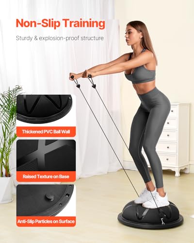 Image of VEVOR Half Exercise Ball Trainer, 23 /26 inch Balance Ball Trainer, 1500lbs Capacity Stability Ball, Yoga Ball with Resistance Bands & Foot Pump, Strength Fitness Ball for Home Gym Full Body Workout