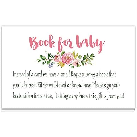 Pink Flowers Books for Baby Shower Request Cards (50 Pack), Baby Shower Invitation Inserts. Cover
