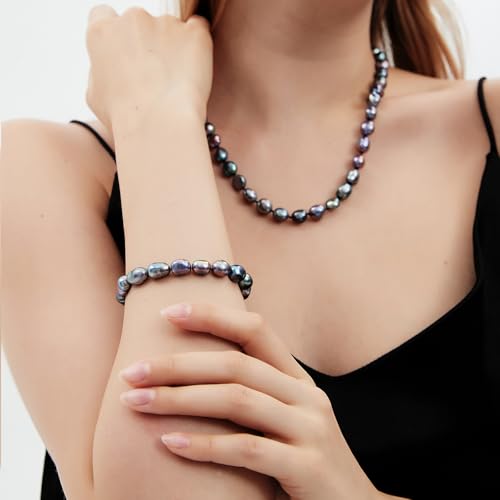 YAMI Natural Pearl Bracelet for Women, Freshwatet/Saltwater Cultured Pearls, Elegant Jewelry Gift for Women for Anniversaries, Birthdays, Mother's Day, White/Black Pearl4