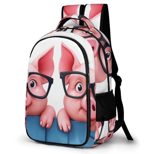 Backpack for Men Women, Cute Two Funny Pigs Adjustable Strap Backpack for Travel, Business, Unisex Comfy Large Capacity Shoulder Bag