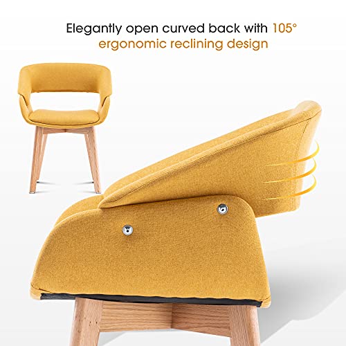 Ivinta Modern Living Dining Room Accent Arm Chairs Set Of 2 Linen Fabric Mid-Century Upholstered Side Seat Club Guest With Solid Wood Legs (Yellow+Cushion)… #TOP5