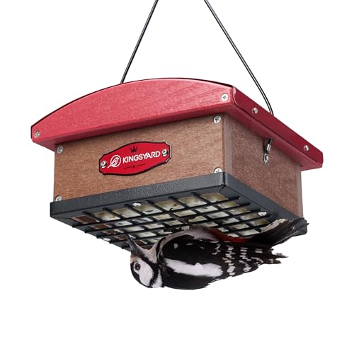 Kingsyard Upgraded Upside Down Double Suet Feeder with Metal Weatherproof Roof, Squirrel-Proof Metal Edging, Suet Feeders for Outside Hanging, Great for Attracting Woodpecker, Nuthatch, Titmouse