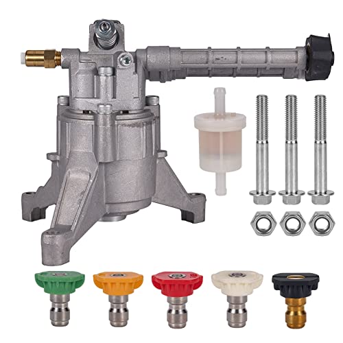 7/8 Shaft Vertical Pressure Washer Pump 2600-3000 PSI @2.5 GPM OEM & Power Washer Pump For Troy Bilt SRMW22G26-EZ Craftsman AR Front Inlet/Outlet with 5 Nozzle