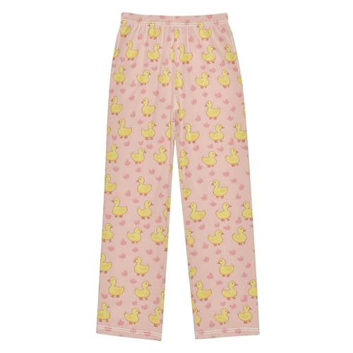 Yellow Duck Heart O Long Pajama Pants Bottoms Soft Sleepwear with Pockets