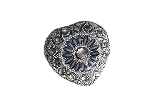 Ringbox Herzform Perlen Acrylsteine Silber Farben grau orientalisch Ringträgerkissen Ringschatulle Schmuckkästchen Cover