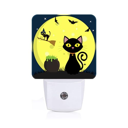 Image of Happy Halloween Cat Night Light,Plug Into Wall with Dusk to Dawn Light Sensors, Warm Nightlights for Bedroom, Bathroom, Hallway, Kitchen, Gifts Ideal for Boys Girls Women Men