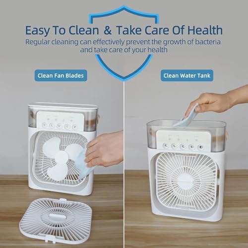 Image of Mini Room Cooler 3-in-1 Portable Air Conditioner with LED Nightlight Timer, 3 Wind Speeds & Spray Modes - Ideal for Home, Office, Bedroom, Desktop & Table, Multicolor