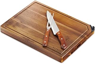 Mitbak Meat Cutting Board - Wooden Chopping Board With a Knife And Tongue & Built-In Knife Sharpener - Our Wood Charcuterie Board Makes a Beautiful Gift Idea for Women & Men - 16 x 14 x 2 Inches