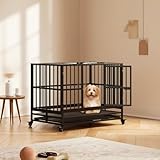 Heavy Duty Dog Crate for Large Dogs, Steel Escape Proof Dog Kennel Indoor, XL XXL Extra Large Indestructible Dog Cage for High Anxiety Dogs with Wheels, Removable Tray, 37 inch
