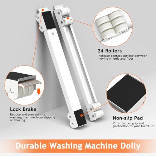 Image of Adjustable Washing Machine Stand with Wheels | Movable Fridge Stand for 7kg 8kg 9kg, Single Double Door, Top /Front Load Washer, Fridge & Dishwasher, 360 Rotating Wheels, Anti-Vibration Pads, White