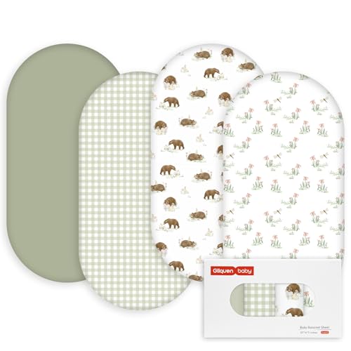 Image of Gllquen Baby Bassinet Sheets 4 Pack, Breathable Cozy Fitted Mattress Sheet, Elastic Travel Crib Fashionable Pattern, Standard Cradle Safe Sheets for Baby Boys Girls 32"x16"(Forest Tale)