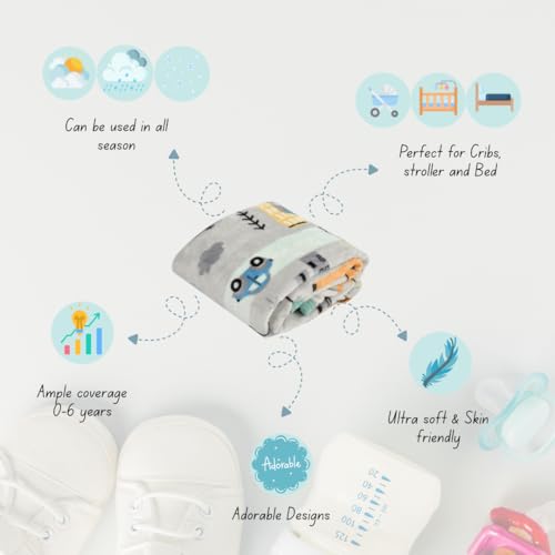 Image of Florida All Season Ultra Soft Kids AC Blanket /Baby Wrapper /Flannel Baby Blanket for 0-6 Yrs Kids(110x140cm) Pack of 2, Sky Blue Grey
