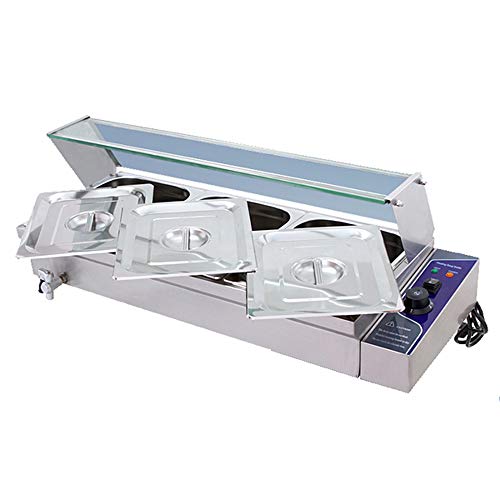 INTBUYING 110V Bain Marie Buffet Steam Table Restaurant Food Warmer with Glass Shield 3 Pots Single-Row