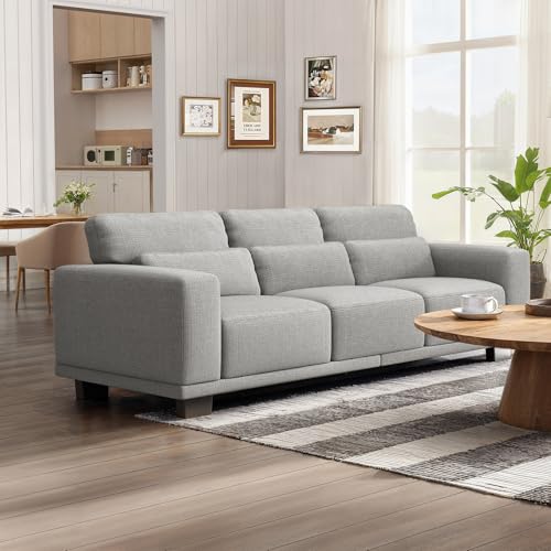 Marsail 3-Seater Modern Sofa, 89' Couch with Wide Armrests & Deep Cushions, Linen Sofas with Removable Washable Covers for Living Room, Grey