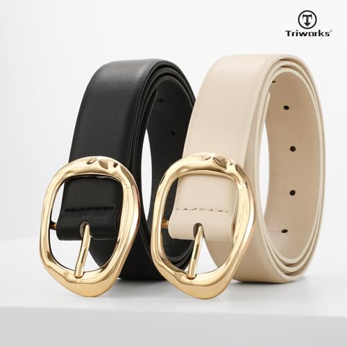 Image of 2 Pack Leather Belts for Women Fashion Waist Belt with Liquid Shapes Women Belt for Jeans Pants Dresses