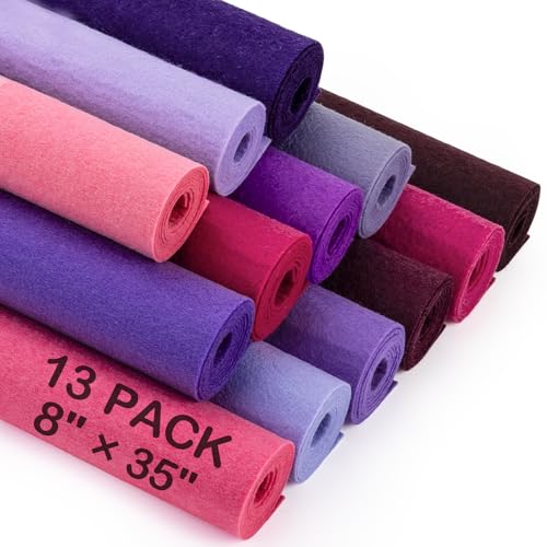 MITINU 13 Pcs 8x35 Large Stiff Felt Fabric Sheets 1.2mm Thick Nonwoven Felt for DIY Crafts Patchwork Sewing & Home Decoration Projects (Purple Themed Colorful Series)