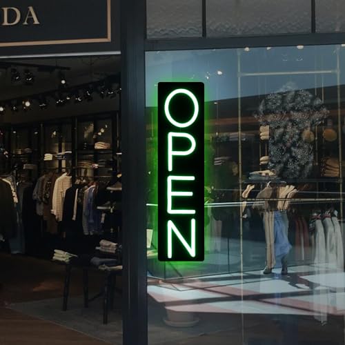 Image of Open Signs for Business 12V /2A Ultra Bright LED Neon Open Sign 22 Inch Lighted Open Sign Electric Light Up Open Sign for Business Storefront Window Glass Door Retail Shop Store Bar Salon Restaurant,vertical Green