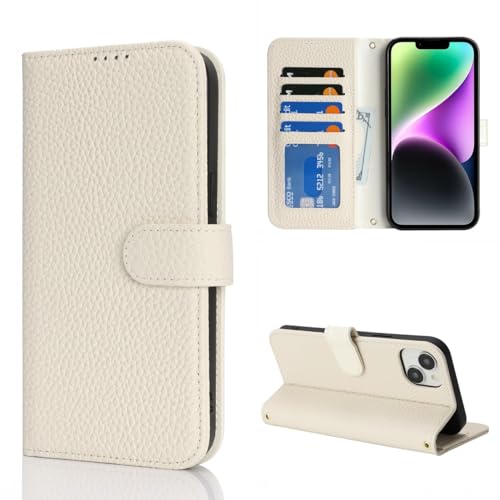 Étui en cuir véritable pour iPhone 13 beige avec porte-cartes élégant
