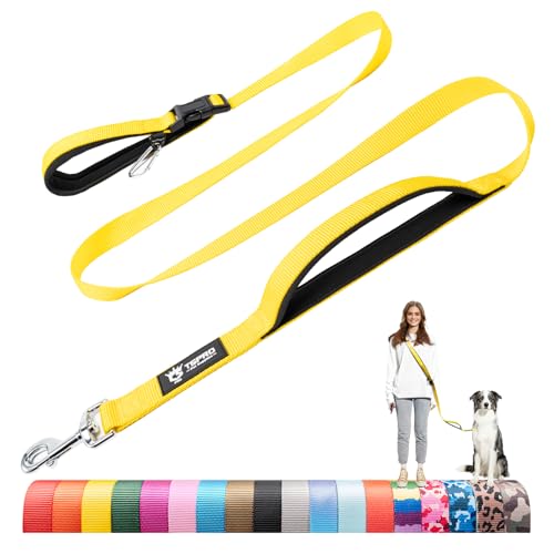 TSPRO Guinzaglio Mani Libere per Cani, Regolabile Guinzaglio con Maniglia di Sicurezza Imbottita e Metallo Fibbia, per Cani di Media e Grande Taglia Camminare e Correre (Giallo 25)