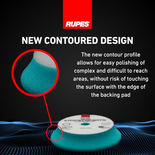 Image of RUPES 100mm Pack of 6 Light Blue D-A Intermediate Foam Polishing Pads | Ideal for Mild to Severe Paint Correction | Improves Cutting Performance | Compatible with 4 inch Backing Plate