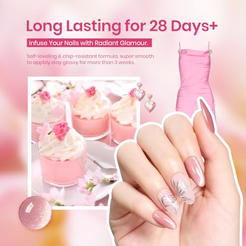 Image of Beetles Pink Cat Eye Gel Nail Polish - 15ML Gel Polish Light Shimmer Glitter Gel Polish with Magnet Soak Off UV Spring Encounter Nail Art Design Manicure Gifts for Women