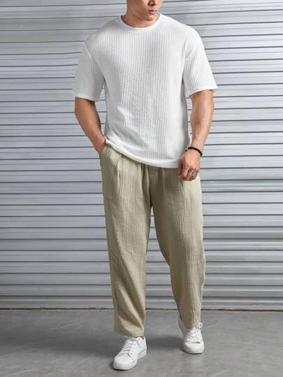 Image of Men Solid Waffle Round Neck Oversized /Dropshoulder |Baggy| Summer T Shirt for Ment Shirt