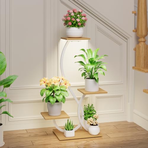 Image of BACEKOLL Plant Stand with Grow Lights 4 Tier Metal Plant Shelf 32 inch White