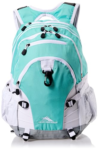 Image of High Sierra Loop Backpack, Travel, or Work Bookbag with tablet sleeve, One Size, Aquamarine /White /Ash